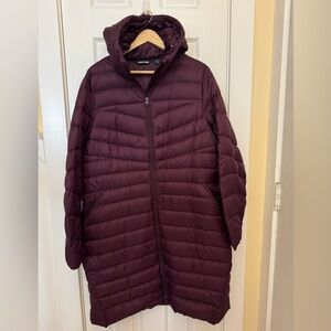 Lands' End Quilted Puffer Down Feathers Zip Button Pocket Packable Hoodie Coat